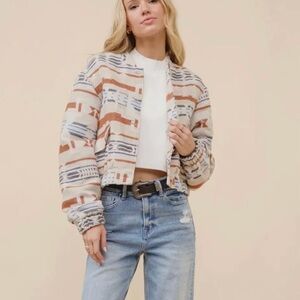 Patterned Bomber Jacket blue b new